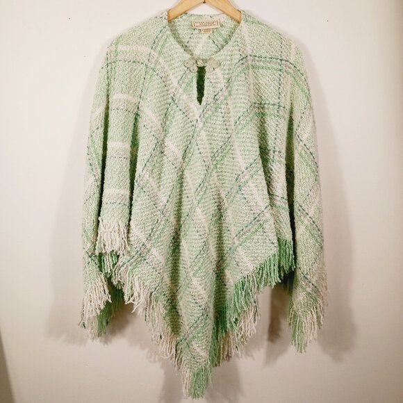Boyne Valley Weavers Hand Crafted Ireland Mint Green Plaid Poncho Wool blend O/S - Picture 8 of 10